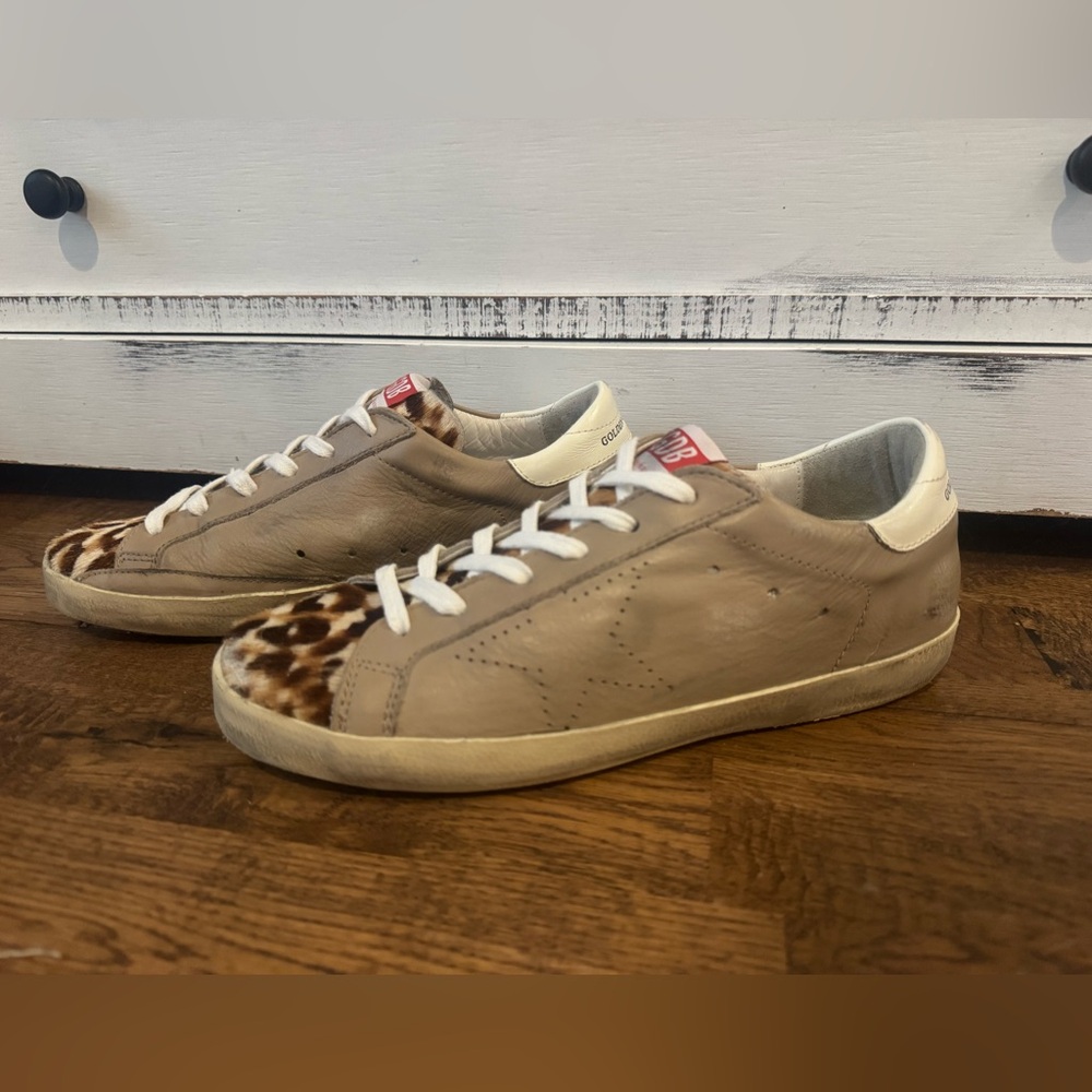 Golden Goose Superstar Tan Leopard Leather Sneakers Women's Size 39 - Picture 5 of 13
